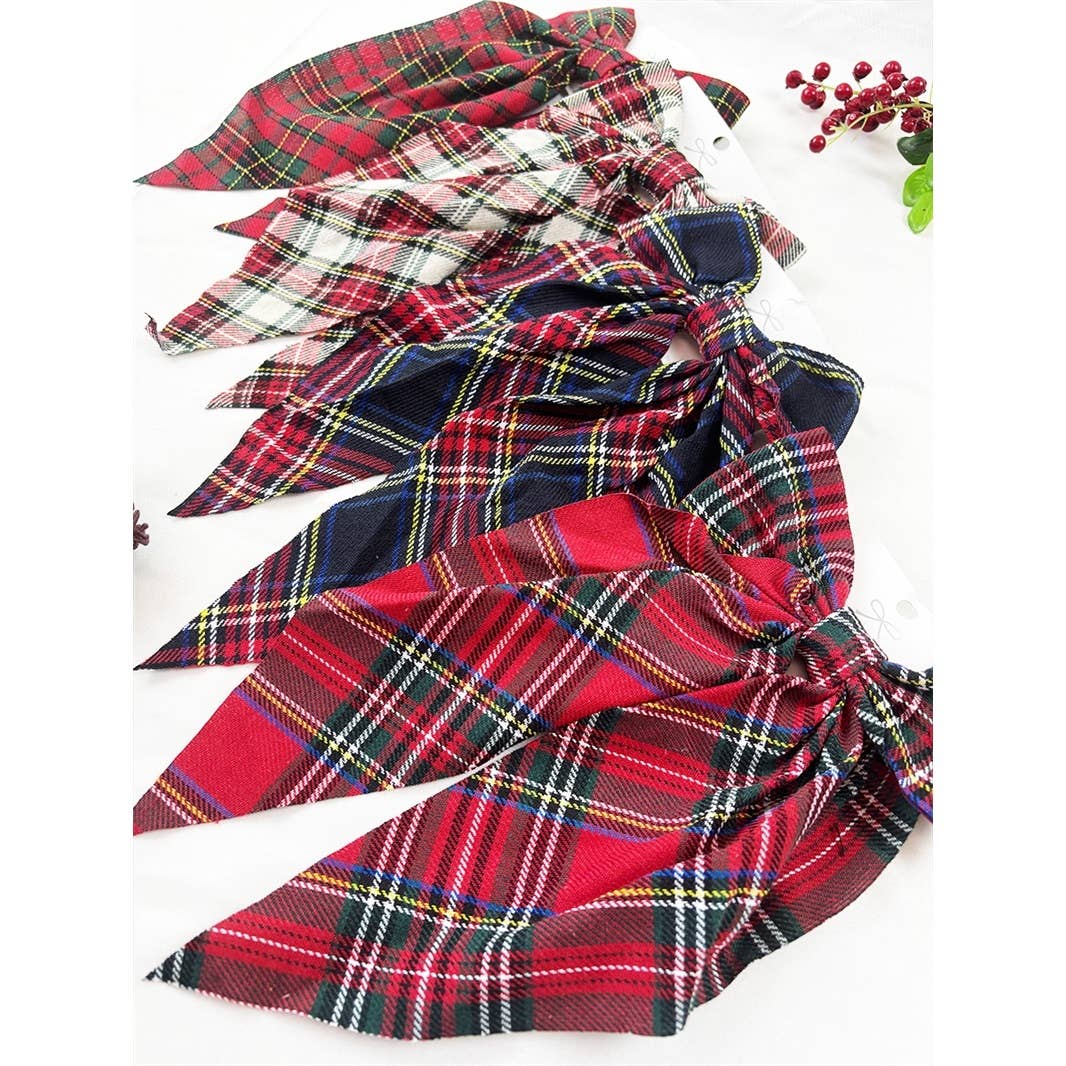 Plaid Long Tail Bow Hair Clip