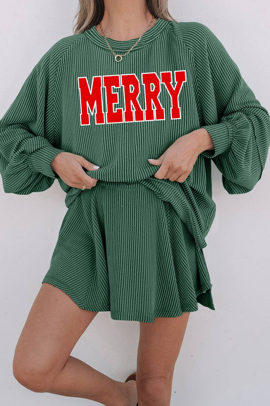 Kylie’s Merry Patch Christmas Graphic Rib Mini Skort Set | S-XL