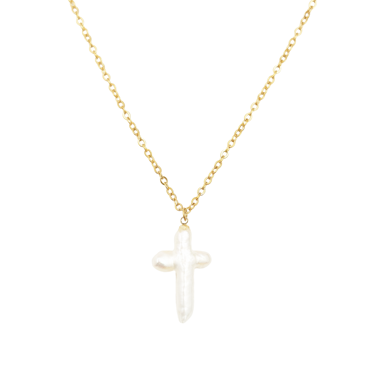 Fresh Water Pearl Cross Necklace Waterproof