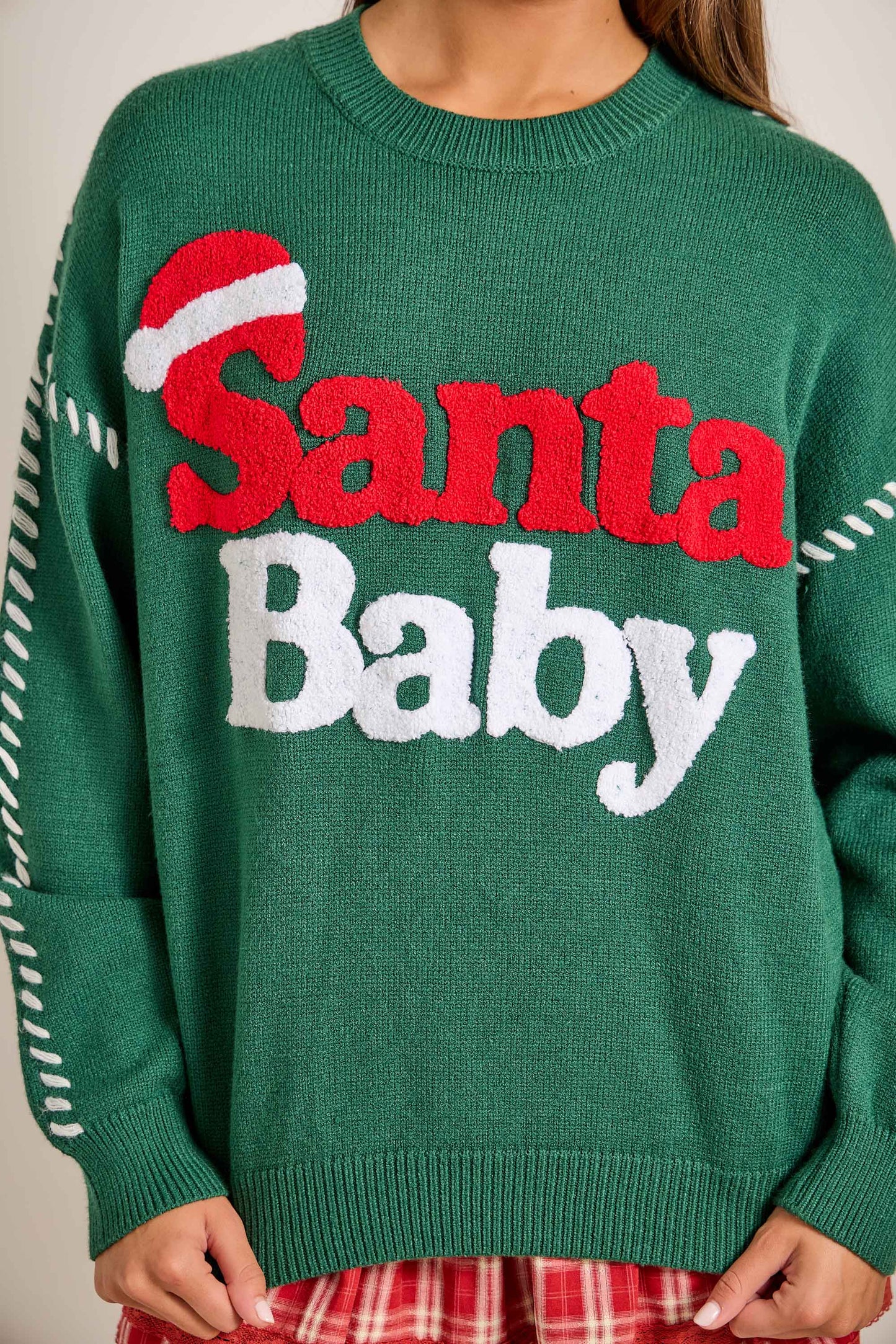 Santa Baby Green Christmas Knit Sweater – Festive Holiday
