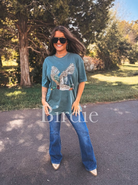 Giulia’s Faux Rhinestone Duck Graphic Tee on Blue Spruce
