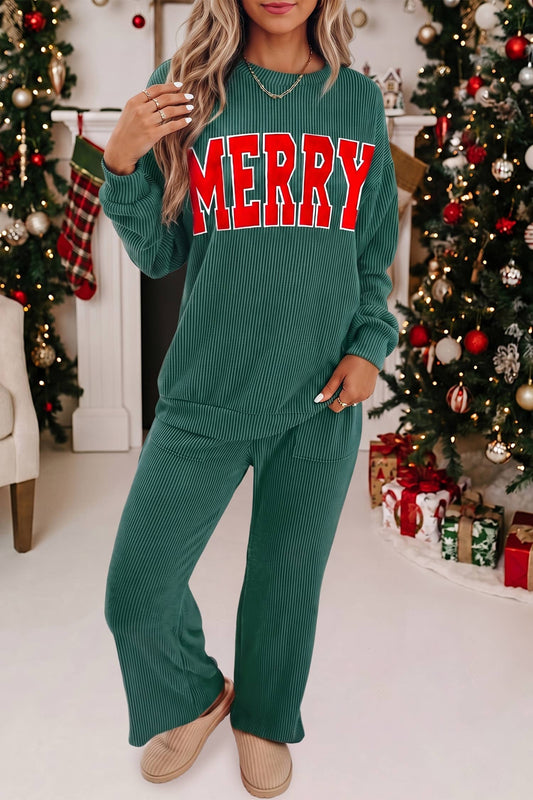 MERRY / JOLLY Christmas Graphic Corded Pants Set | S-XL