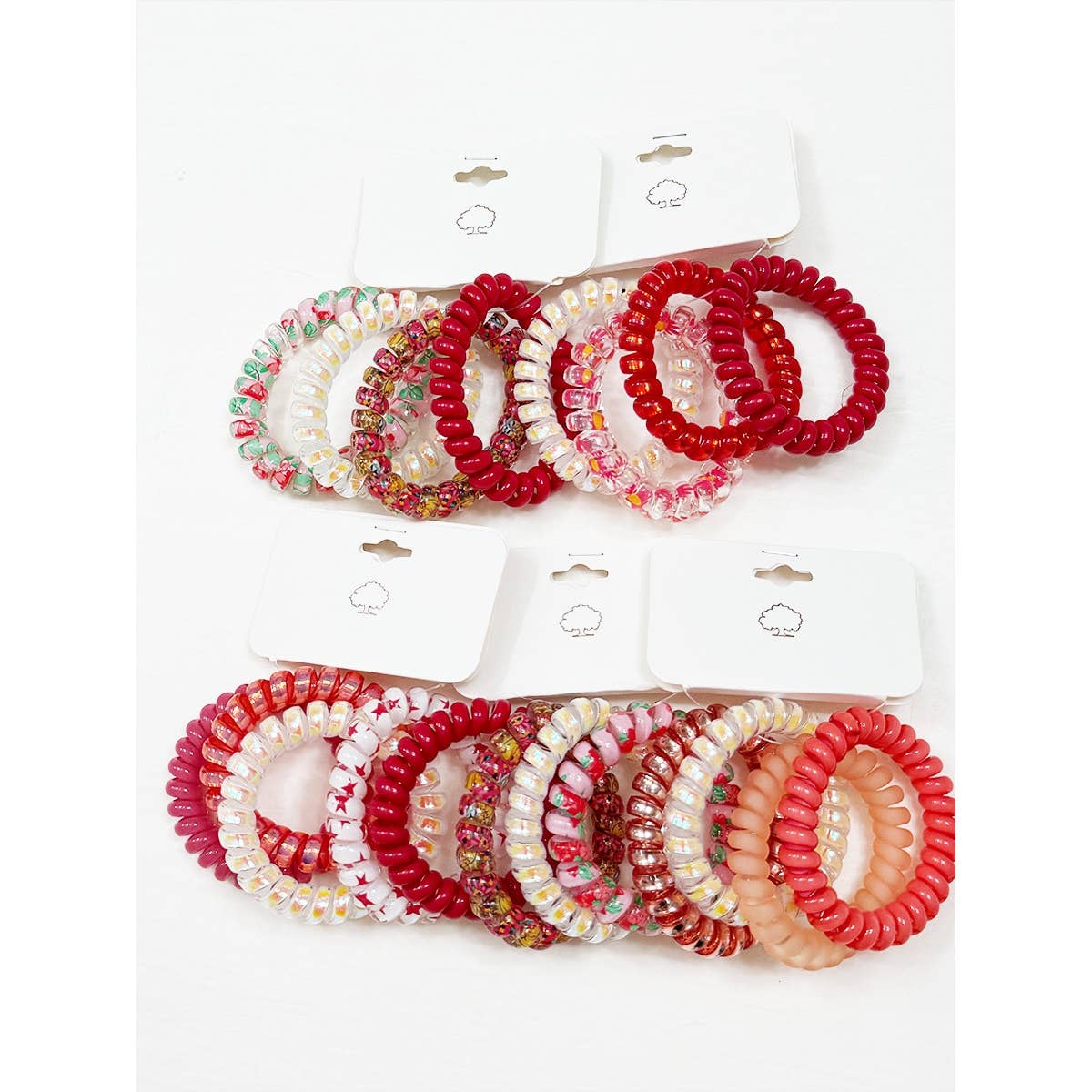 Red Tone Multi Design Spiral Hair Ties