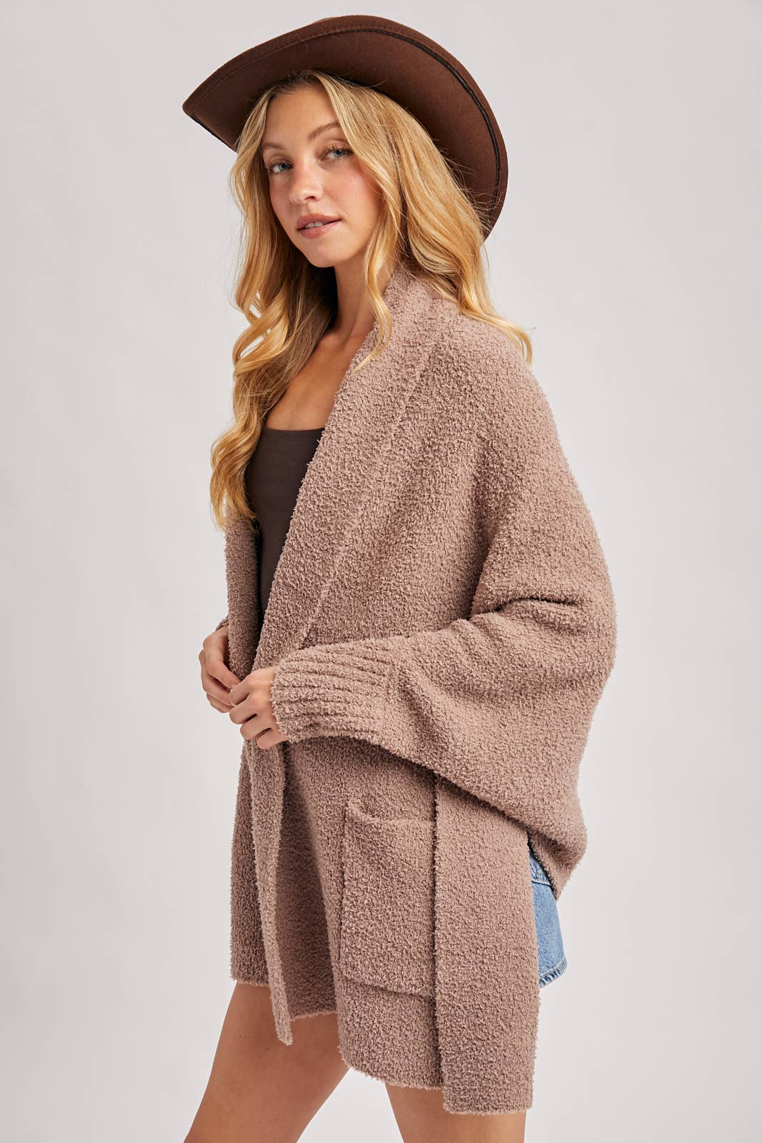 OPEN FRONT BLANKET WRAP BOUCLE KNIT SWEATER CARDIGAN