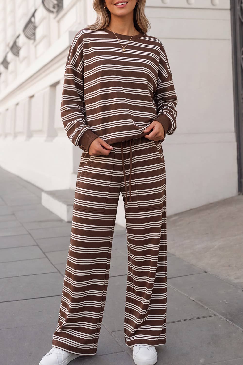 Striped Cutout Back Top &  Pants 2pcs Set FW26 | S-2XL