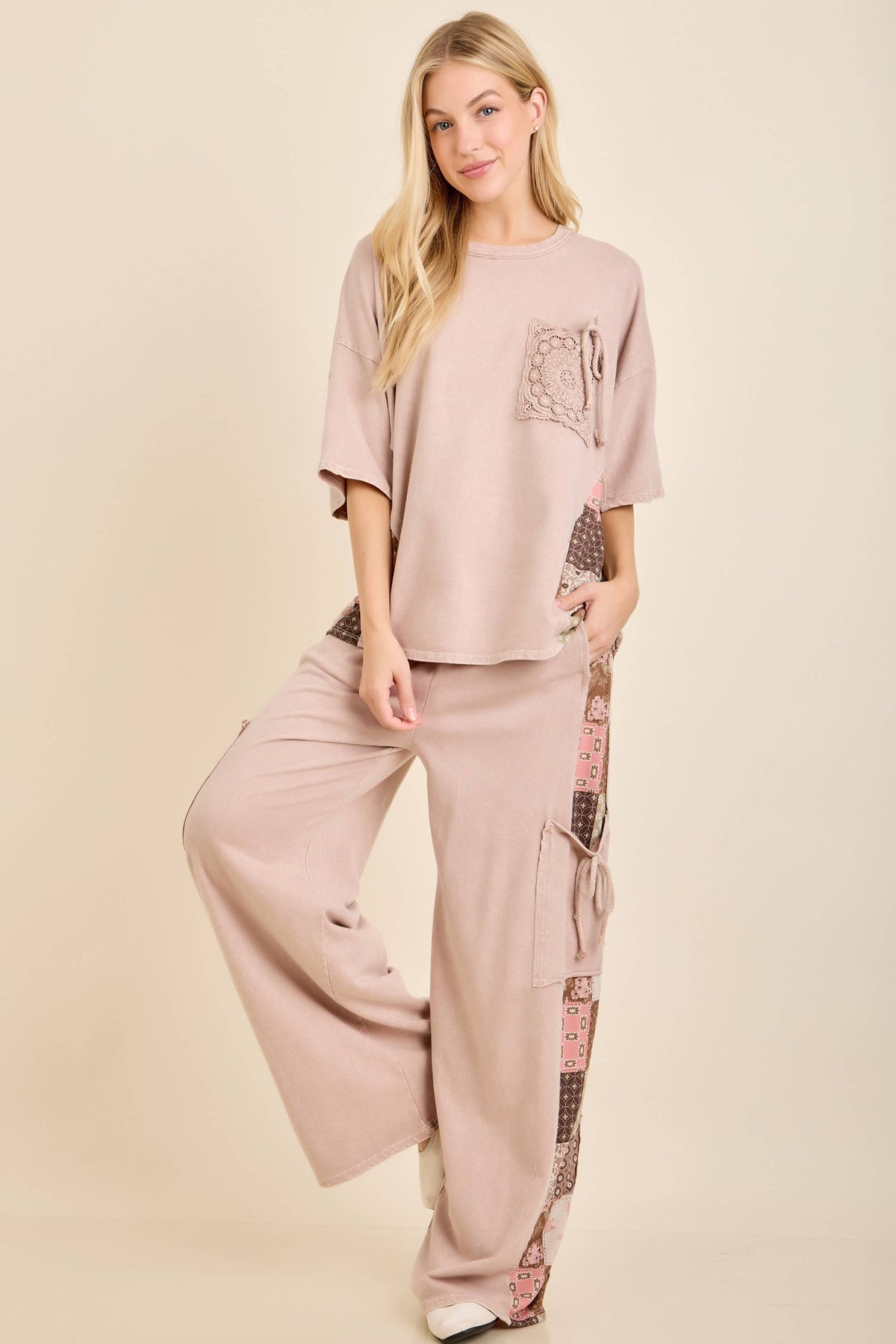MineralWashed Fall Paisley Print Ribbon patch pants HP7023