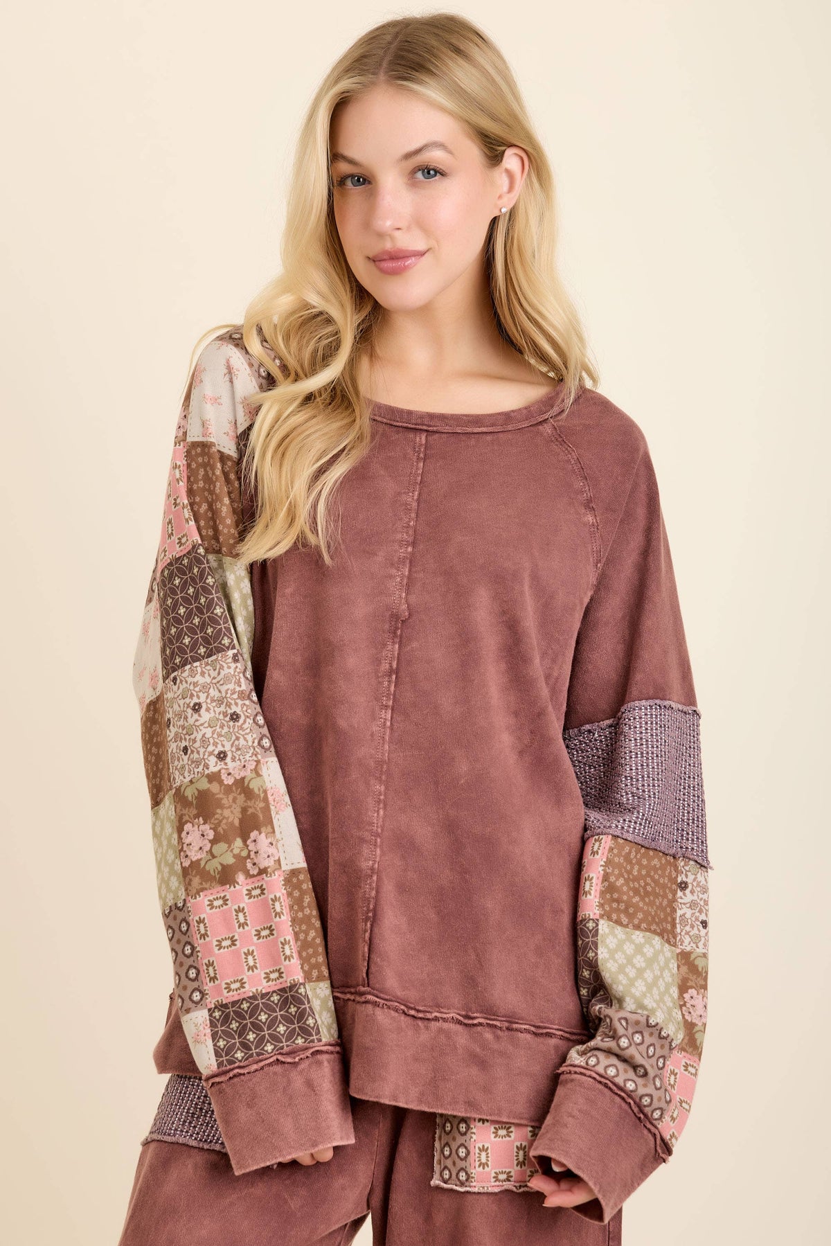MineralWashed Fall Paisley patchwork Block sweatshirt HT7554