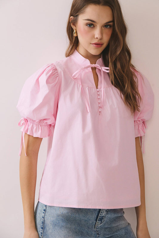 Soft Pink Bow Blouse Top