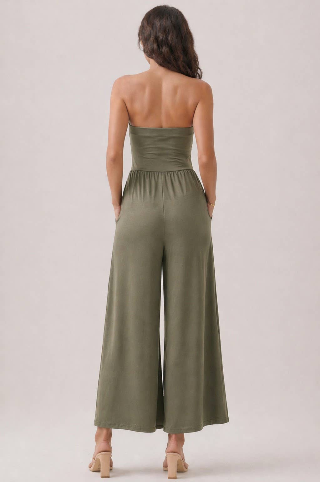 V SHAPE DROP WAIST TUBE JUMPSUIT (Olive & Black)