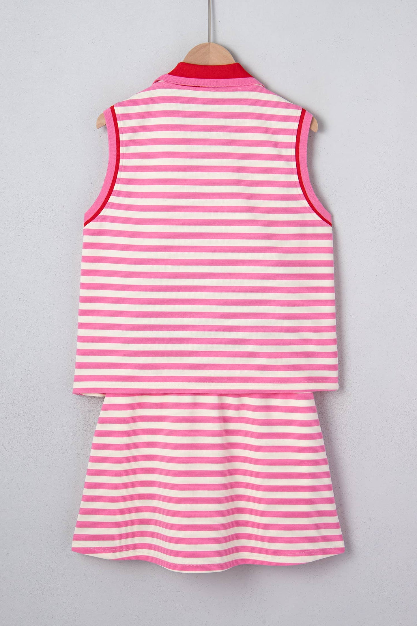 Textured Stripe Zip Collar Sleeveless 2pcs Skort Set