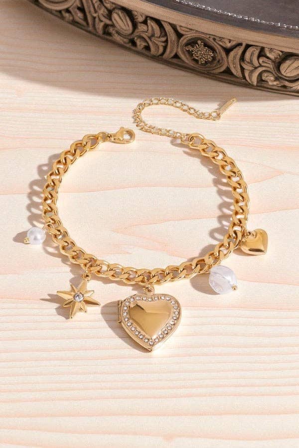 Celestial Heart Gold Charm Bracelet