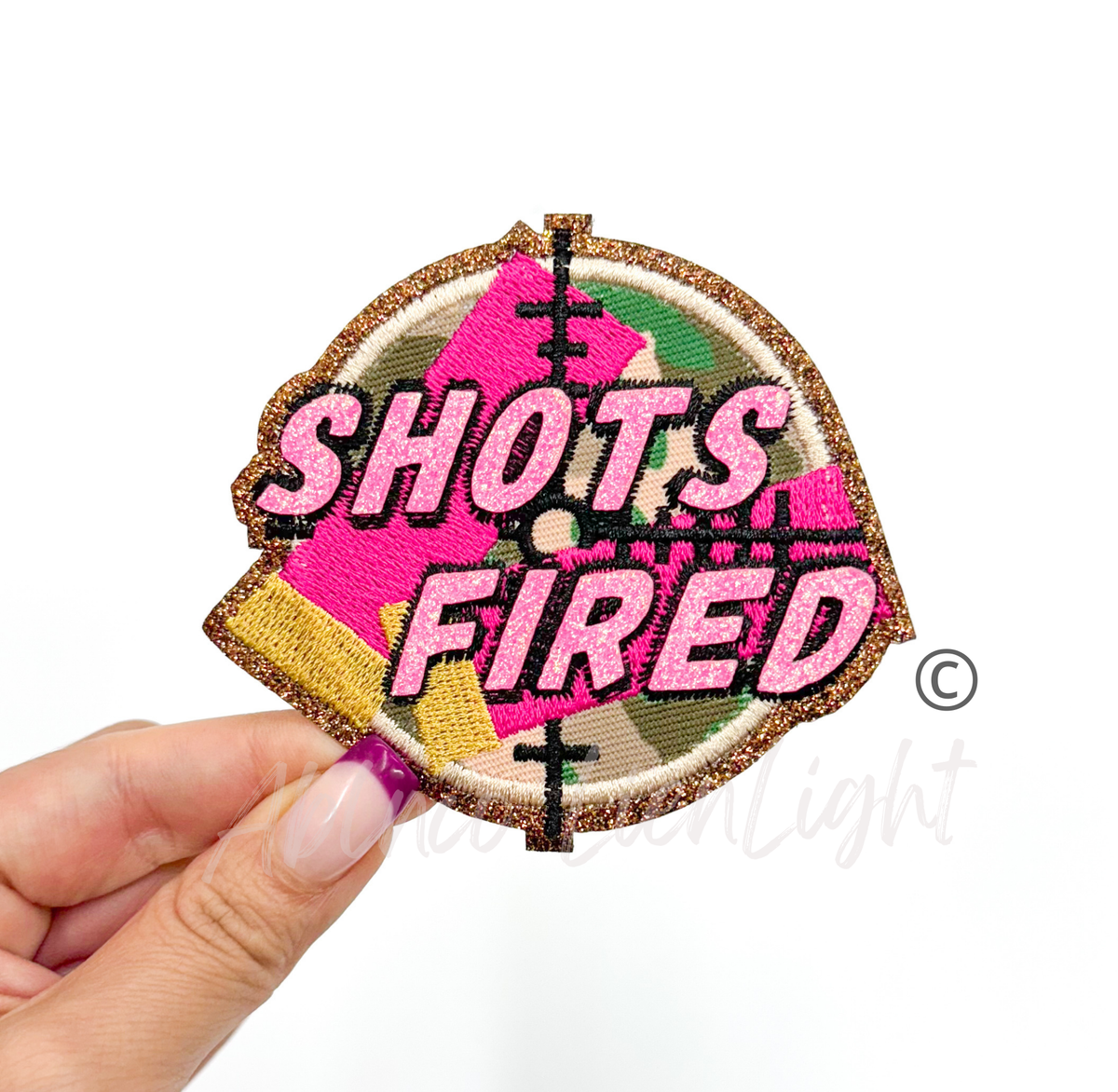 Shots Fired hunting pink glitter embroidery patch iron on