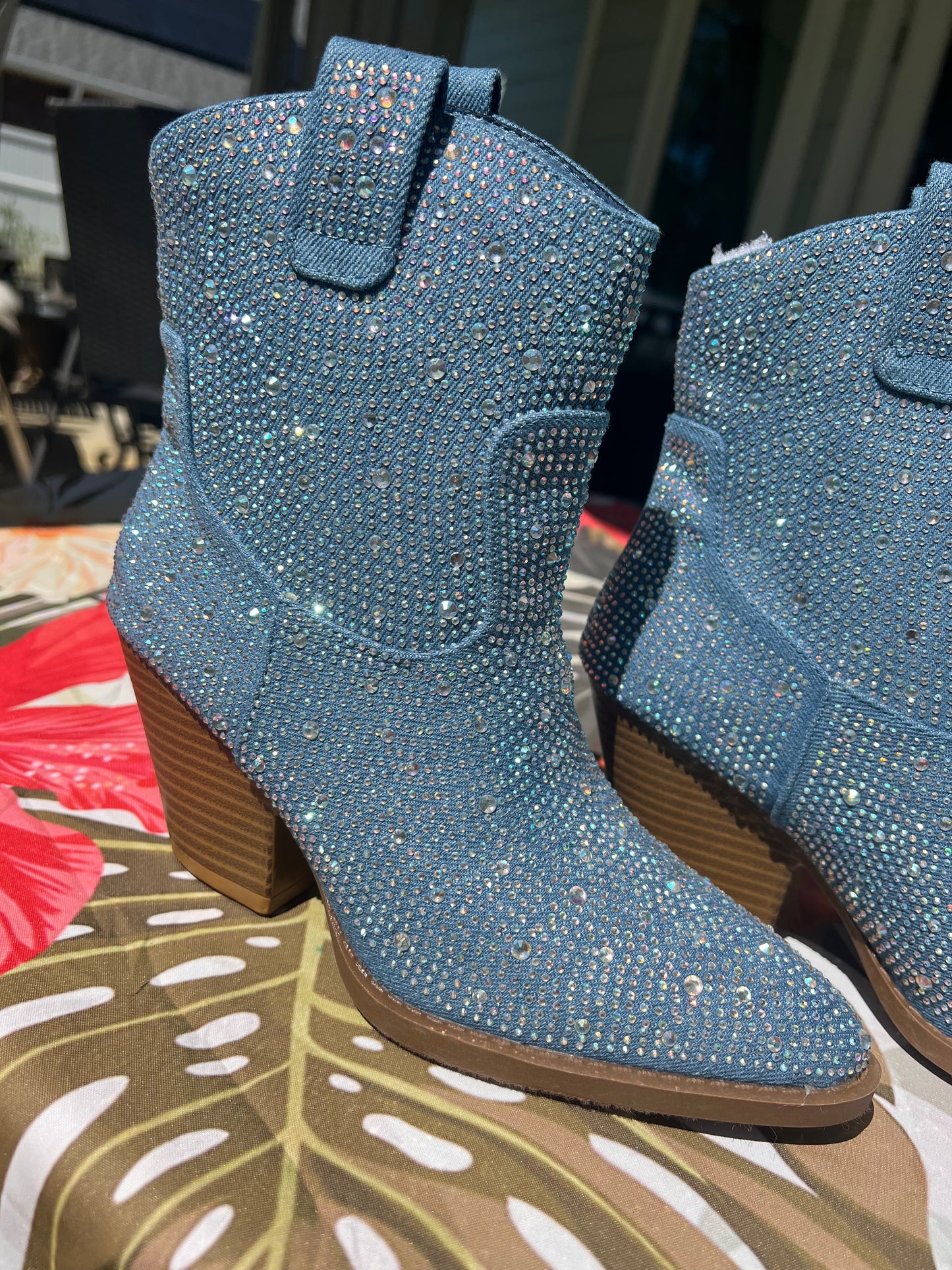 Blue Rhinestone Western Boots