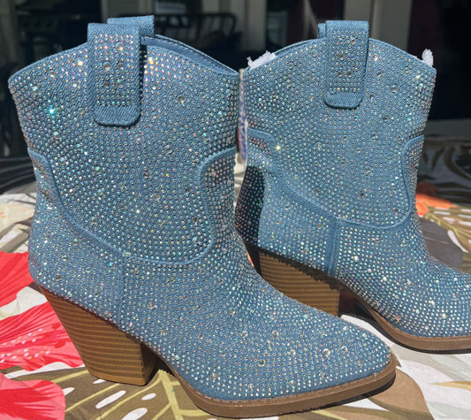 Blue Rhinestone Western Boots